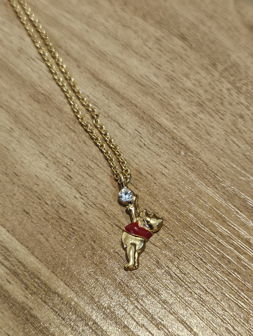 Pooh Bear Gold Tone Necklace With Rhinestone - Picture 6 of 6